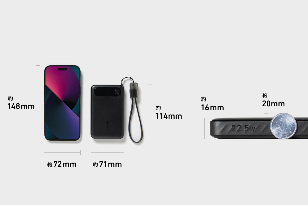 Anker Power Bank 10000mAh 22.5W 薄型設計イメージ
